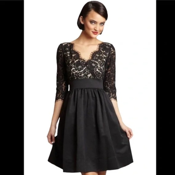 GORGEOUS ELIZA J FIT & FLARE LACE COCKTAIL DRESS V - NECK, POCKETS, FULLY‎ LINED - Picture 1 of 14